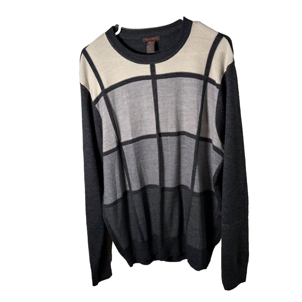 Dockers Pullover Sweater Men's Large Printed Round Neck Long Sleeve Gray